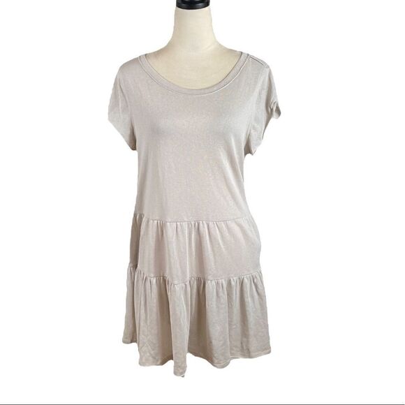 Umgee Cream/Beige Short Sleeve Tiered A-Line Dress, Size M - Picture 1 of 7